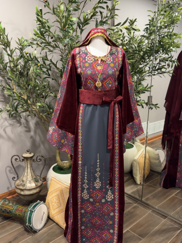 Velvet Maroon & Gray Thobe