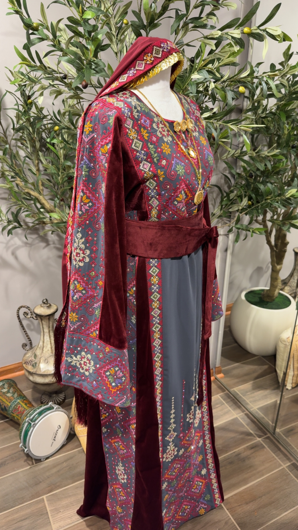 Velvet Maroon & Gray Thobe - Image 6